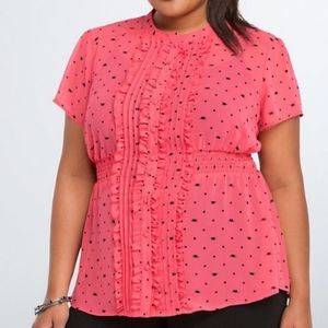 Torrid Cat Print Chiffon Ruffle Top sz 1